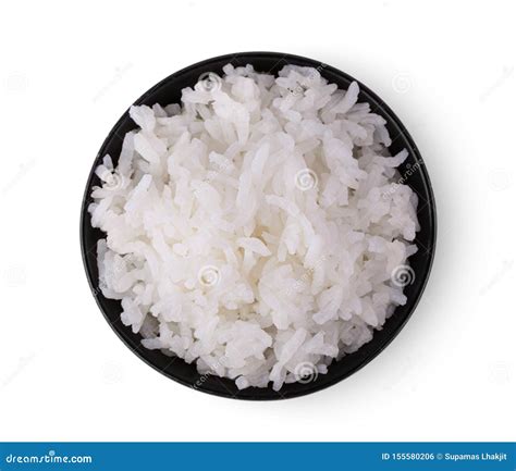 Rice in a Black Bowl on a White Background Stock Photo - Image of lunch ...