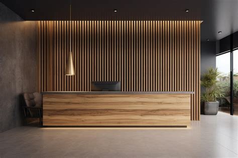 Premium Photo | A reception desk in a hotel lobby with a wooden wall ...