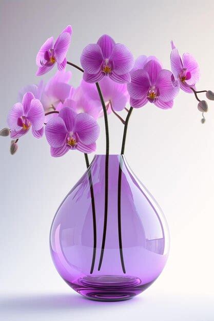 Premium Photo | Purple vase flowers white surface orchids blown glass figure crisp lines ...