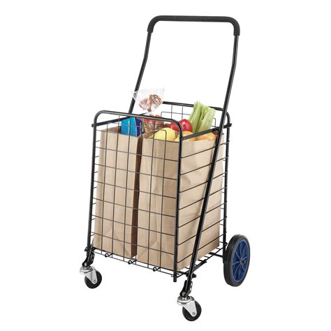 Mainstays Deluxe Rolling Shopping Cart - Black Metal - Walmart.com