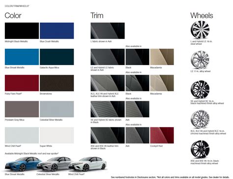 Toyota Camry Color Chart