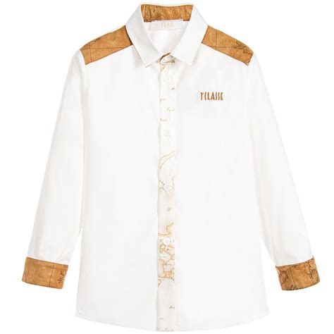 ALVIERO MARTINI Boys White Shirt with Dark Beige Map Trim | White shirt, Clothes, White beige