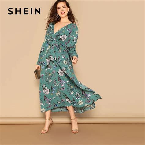 Aliexpress.com : Buy SHEIN Plus Size Multicolor Waist Belted Flower ...