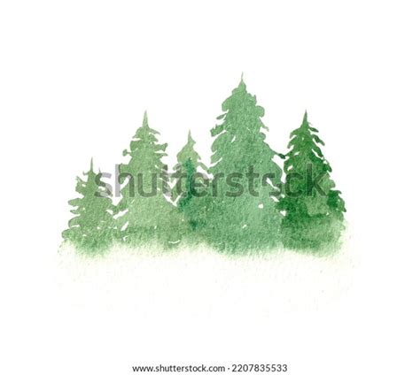 Watercolor Hand Drawn Landscape Silhouette Trees Stock Illustration ...