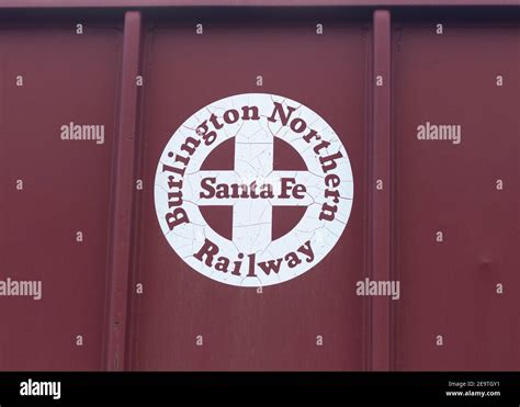 The Burlington Northern and Santa Fe Railway (BNSF) logo on railroad open hopper car, Troy ...