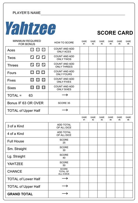 Yahtzee Score Sheet Printable Free