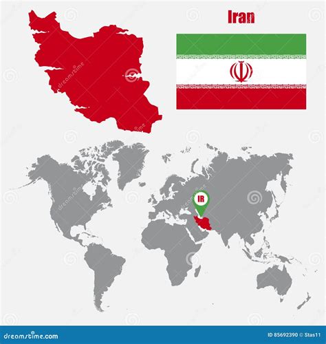 Iran Map on a World Map with Flag and Map Pointer. Vector Illustration ...