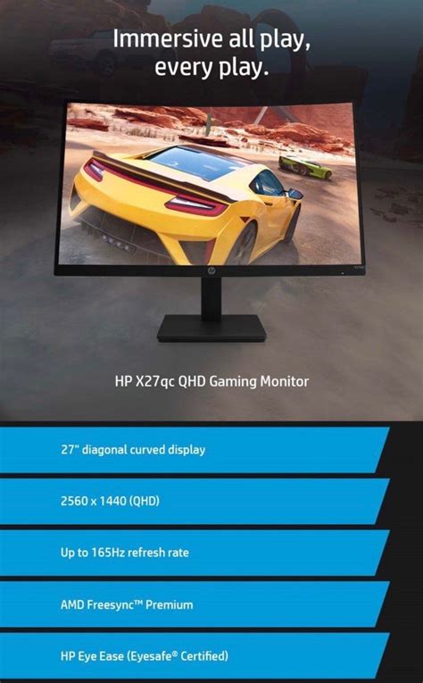 HP X27qc QHD Curved Gaming Monitor 27 inch, Computers & Tech, Parts ...