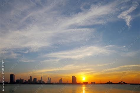 A beautiful view of Bahrain skyline during night and its reflect Stock ...