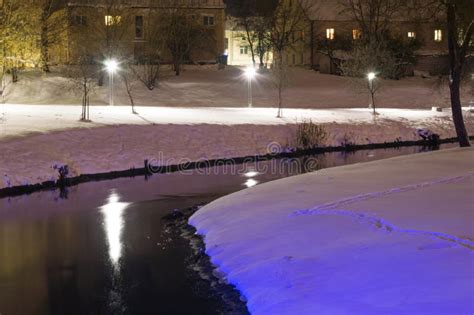 Winter Night Photography City Park River. Stock Photo - Image of cold, people: 80349084