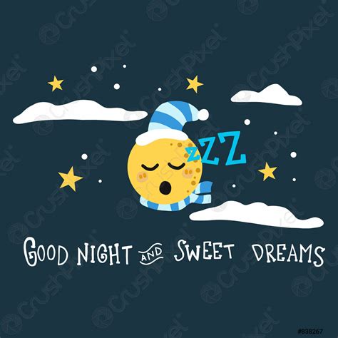 Good night and sweet dreams moon cartoon vector illustration - stock vector | Crushpixel