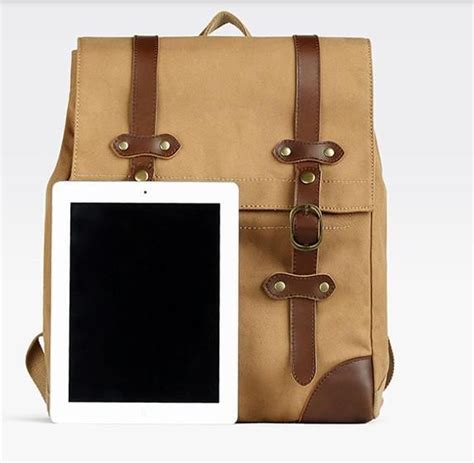 Vintage Canvas & Leather Backpack Unisex - iPad for size Waxed Canvas, Canvas Leather, Vintage ...