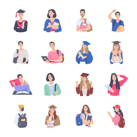 Premium Vector | Pack of college characters flat illustration