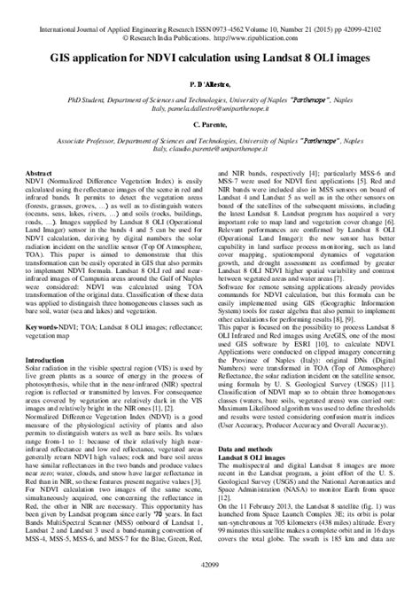 (PDF) GIS application for NDVI calculation using Landsat 8 OLI images | Pamela D'Allestro ...