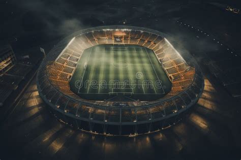 Illuminated Stadium at Night Aerial View Stock Image - Image of view ...