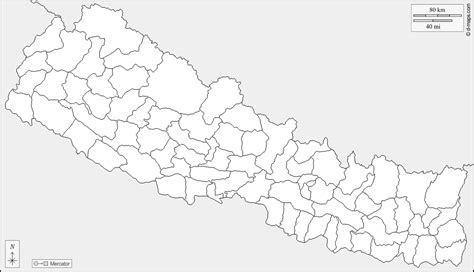 Nepal free map, free blank map, free outline map, free base map boundaries, districts