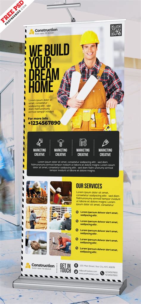 Construction Company Roll-up Banner Design PSD | PSDFreebies.com