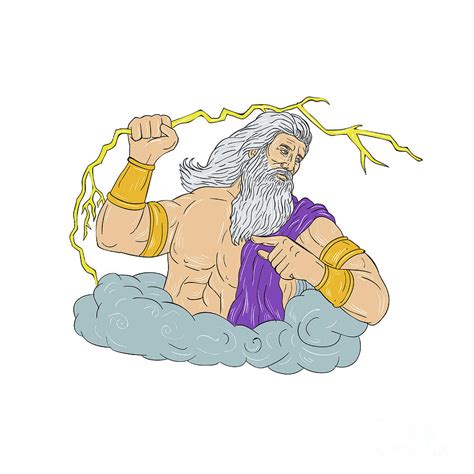 Zeus Wielding Thunderbolt Lightning Drawing Digital Art by Aloysius Patrimonio | Fine Art America