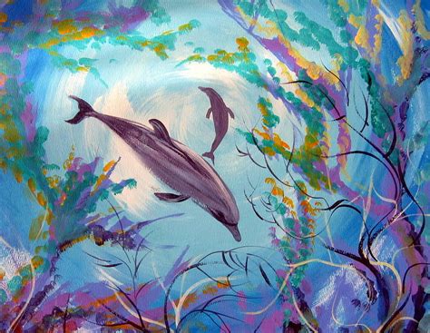 Dolphins Purple Painting by David Francke