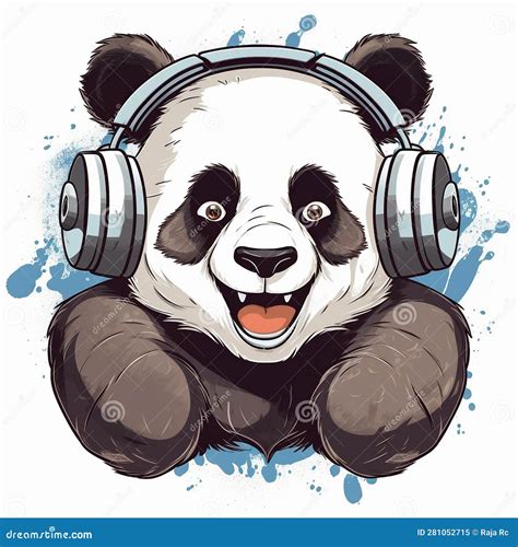 Panda with Headphones Music Stock Image - Image of rhythm, tshirt: 281052715