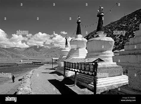 STUPAS & PRAYER WHEELS outside KATSEL TEMPLE a Demoness subduing Temple built by Songtsen Gampo ...