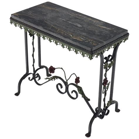 Black Marble Top Ornate Wrought Iron Side Console Table at 1stDibs