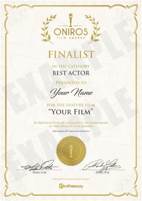 Finalist Certificate – Oniros Film Awards®