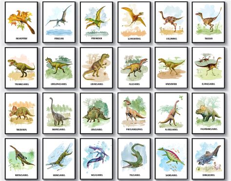 Dinosaur With Names Print Set 24 Dinosaur Watercolor Poster - Etsy UK