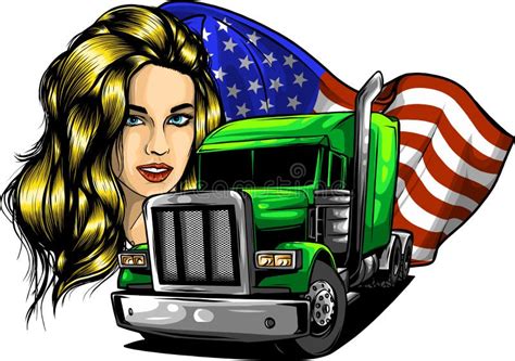 Classic American Truck. Vector Illustration with American Flag Stock Vector - Illustration of ...