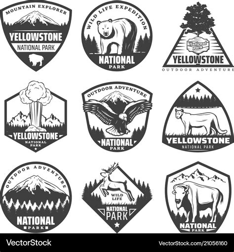 Vintage monochrome national park labels set Vector Image