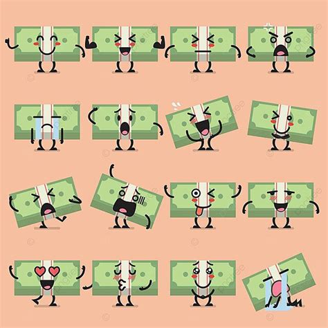 Money Bill Character Emoji Set Finance Icon Bill Vector, Finance, Icon ...