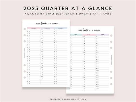 PRINTABLE 2023 Quarter at A Glance 2023 Quarterly Overview - Etsy in ...