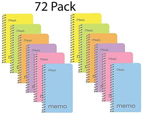 Mead Small Notebook, 72 Pack of pocket notebook 3x5" College Ruled Small Memo Pad Wirebound 60 ...