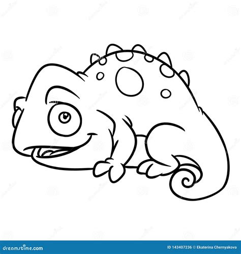 Little Happy Chameleon Lizard Animal Character Cartoon Illustration Coloring Page Stock ...