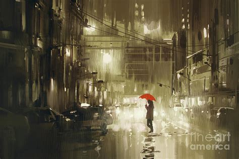 Rainy Night Painting by Tithi Luadthong