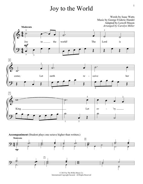 Joy To The World by Carolyn Miller Sheet Music for Educational Piano at ...