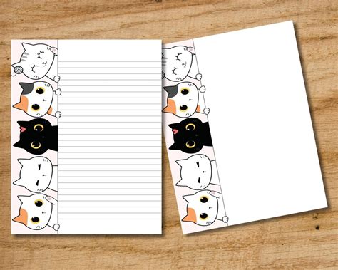 Cat Stationery Printable PDF, Lined and Unlined Digital Paper, Letter ...