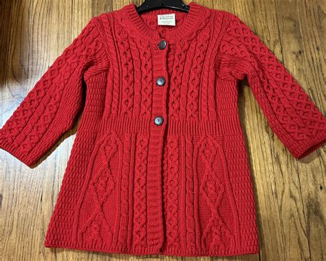 Kilronan Knitwear Sweater Red Irish Cable Knit Merino Wool Button ...