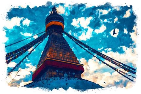 Boudhanath Stupa View Watercolor Graphic by Poster Boutique · Creative ...