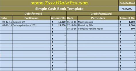 Download Cash Book Excel Template - ExcelDataPro