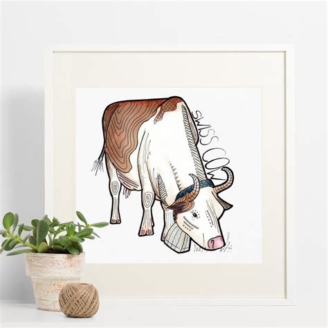 Cow Print Swiss Cow Art Cow Wall Art Watercolour Wildlife - Etsy UK