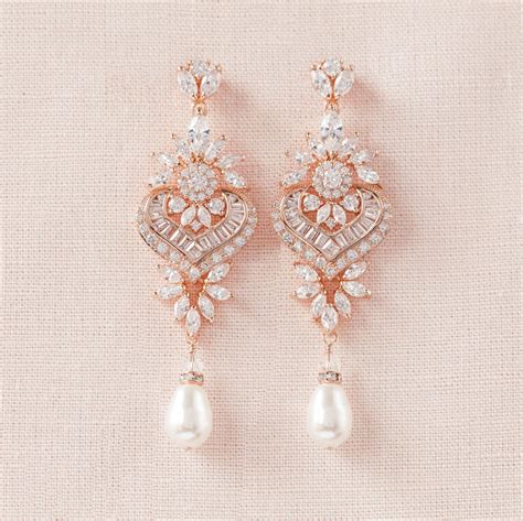 Rose Gold Bridal Earrings Crystal Wedding earrings Bridal | Etsy | Rose gold bridal earrings ...