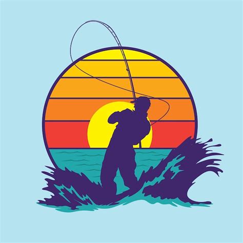 Premium Vector | A man fishing vector illustration in retro style design