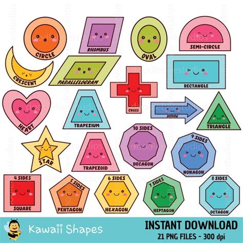 Kawaii Shapes Clipart Cute Shapes Clip Art Colourful Shapes - Etsy ...