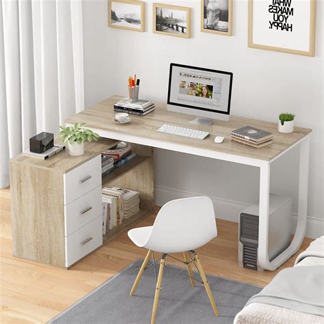 FUFU&GAGA 55.1" Large L-Shaped Office Desk with 41.3" File Cabinet ...