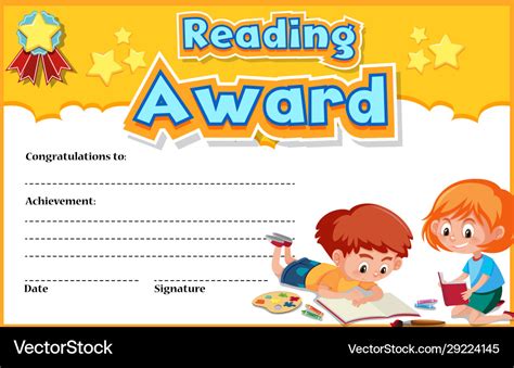 Certificate template for reading award with kids Vector Image