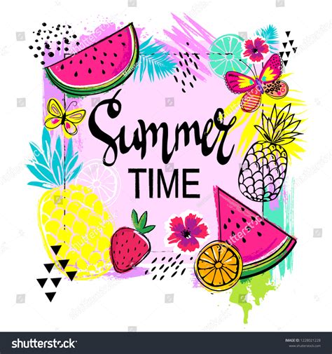 Abstract Drawing T-shirts Summer Fruits Summer Stock Vector (Royalty ...