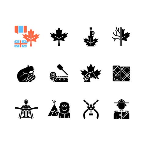 Canadian symbols black glyph icons set on white space. Official ...