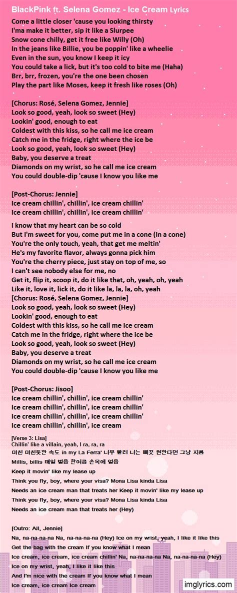 BLACKPINK, Selena Gomez - Ice Cream Lyrics | Cream lyrics, Ice cream lyrics, Lyrics