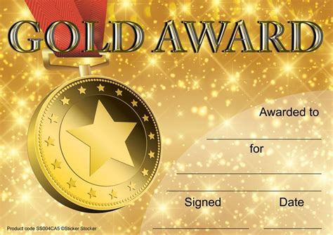 Reward progress and achievement with this 30 pack of colourful A5 Gold Award certificates ...